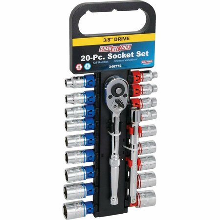 CHANNELLOCK Standard and Metric 3/8 In. Drive 6-Point Shallow Ratchet & Socket Set 20-Piece 346772